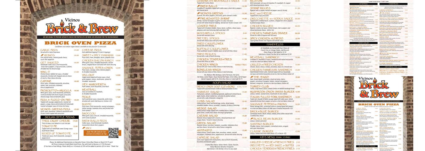 Vicinos Brick and Brew Menu