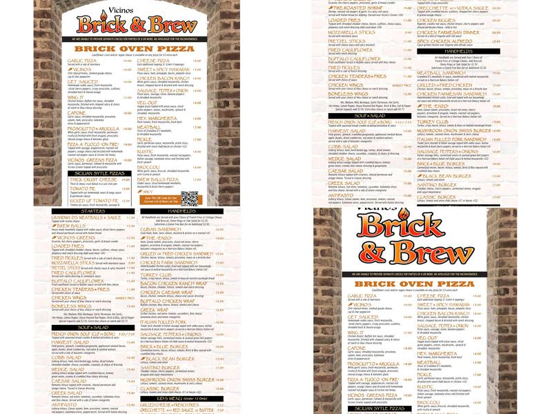 Vicinos Brick and Brew Menu