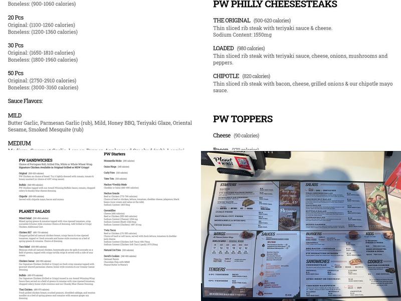 Planet Wings Menu