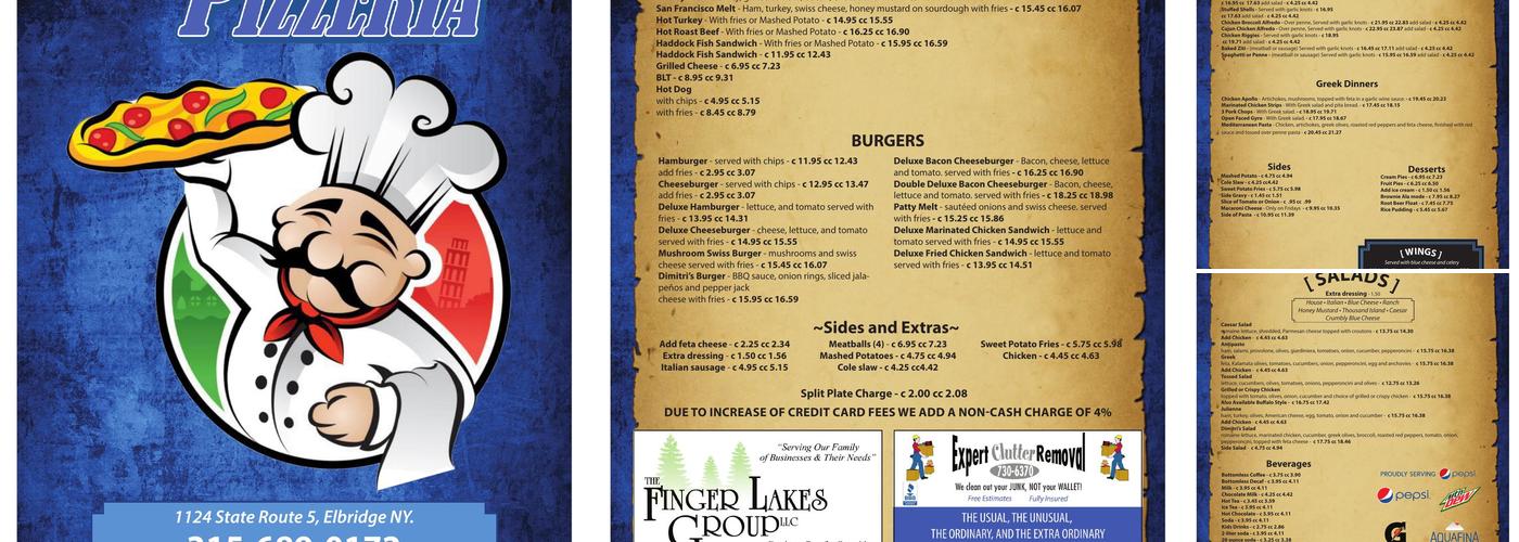 Dimitris Pizzeria Menu