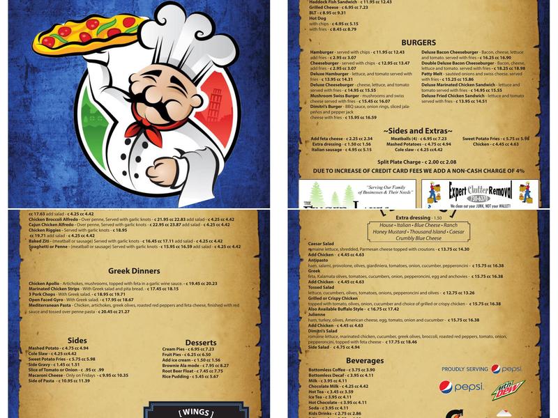 Dimitris Pizzeria Menu