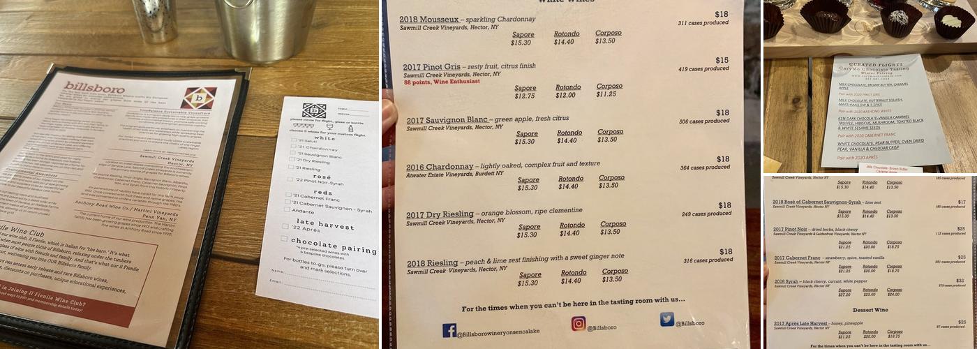 Billsboro Winery Menu