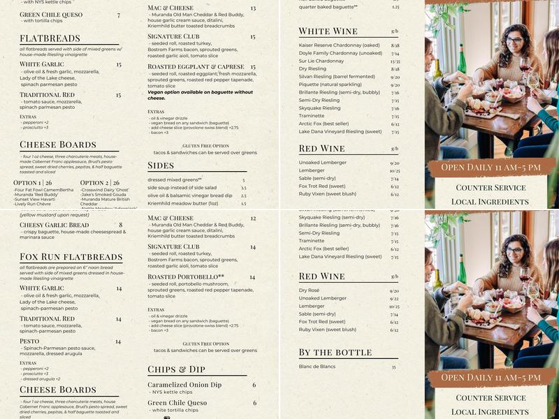 Fox Run Vineyards Menu