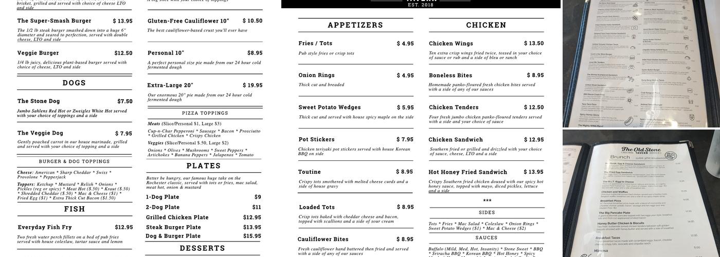 The Old Stone Tavern Menu
