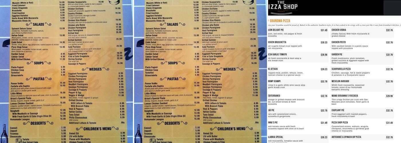 The Pizza Shop Menu