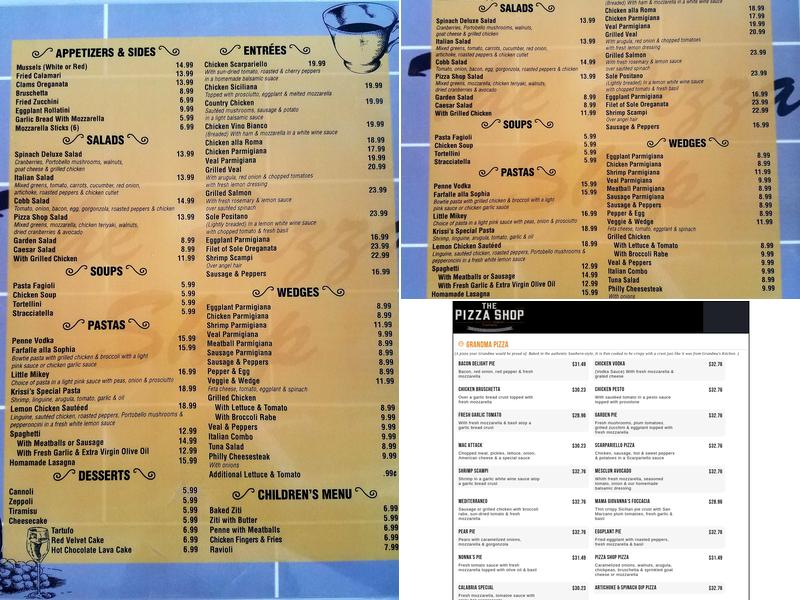 The Pizza Shop Menu