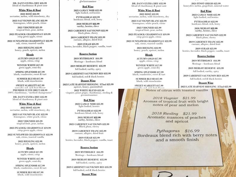 Pindar Vineyards Menu