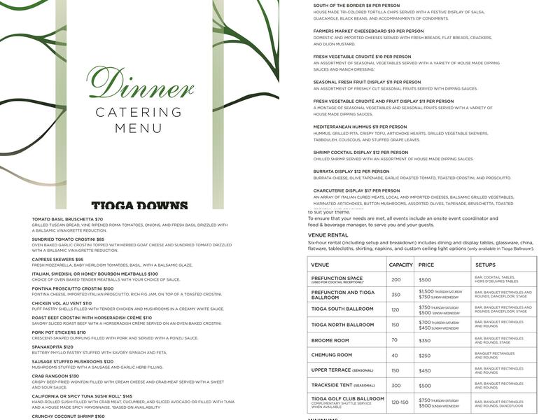 Tioga Downs Casino Resort Menu