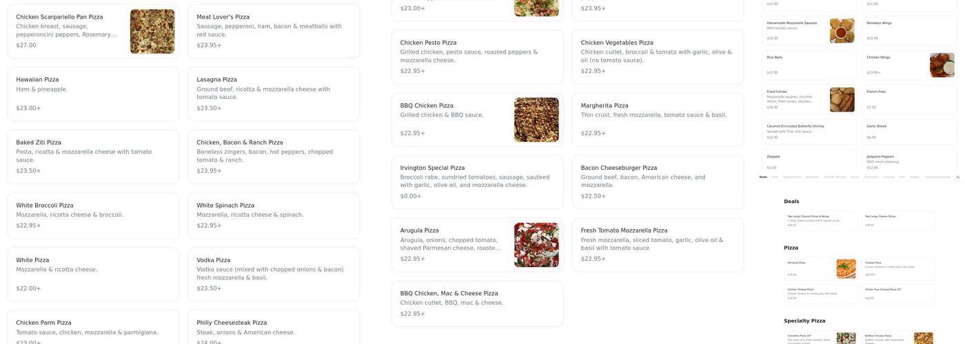 Tony's Pizzeria Menu