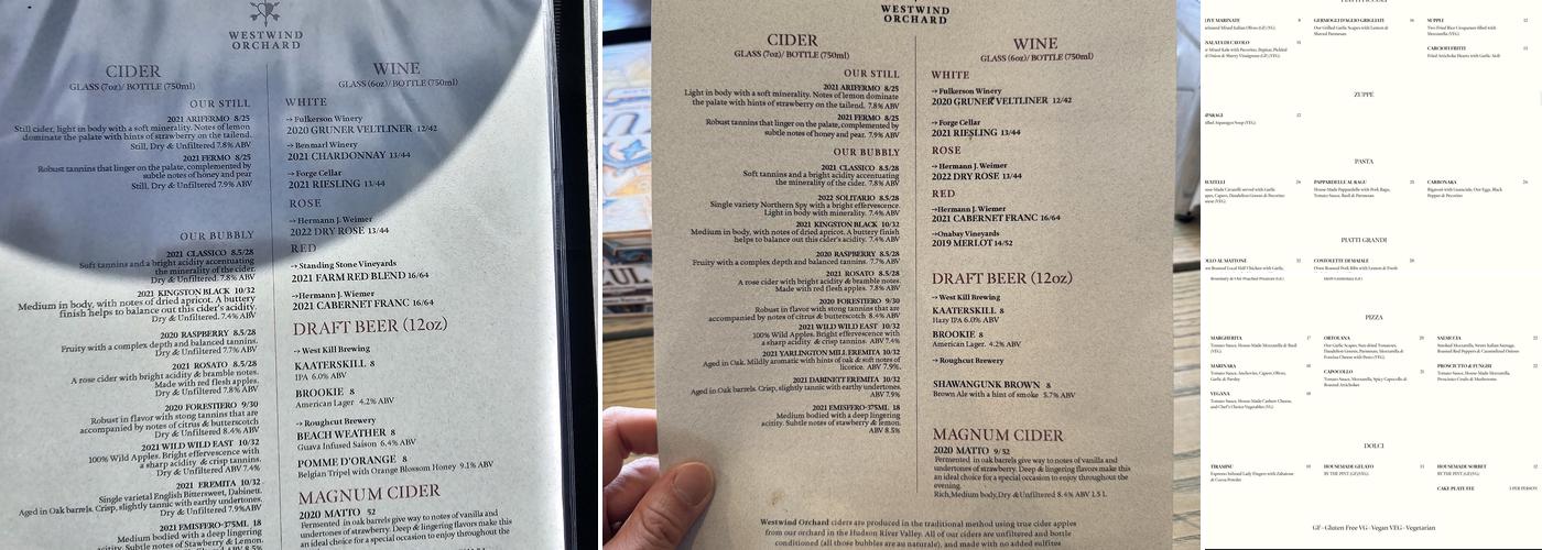 Westwind Orchard Menu