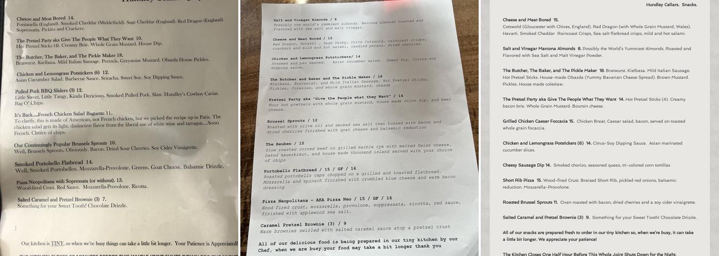 Hundley Cellars Menu