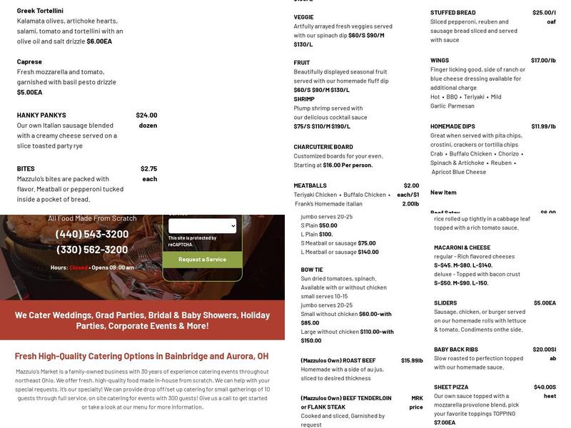 Mazzulo's Market Menu