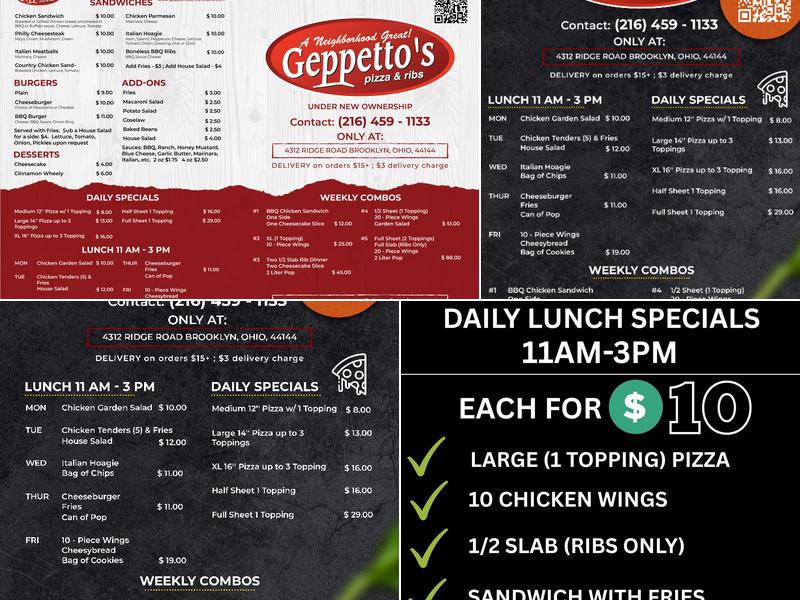 Geppetto's Pizza & Ribs (Brooklyn, Ohio) Menu