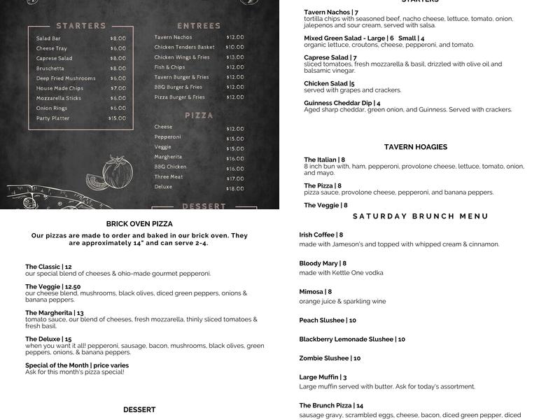 Georgetown Tavern on the Hill Menu