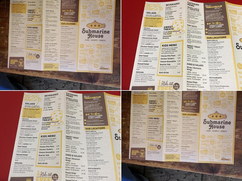 Submarine House Menu