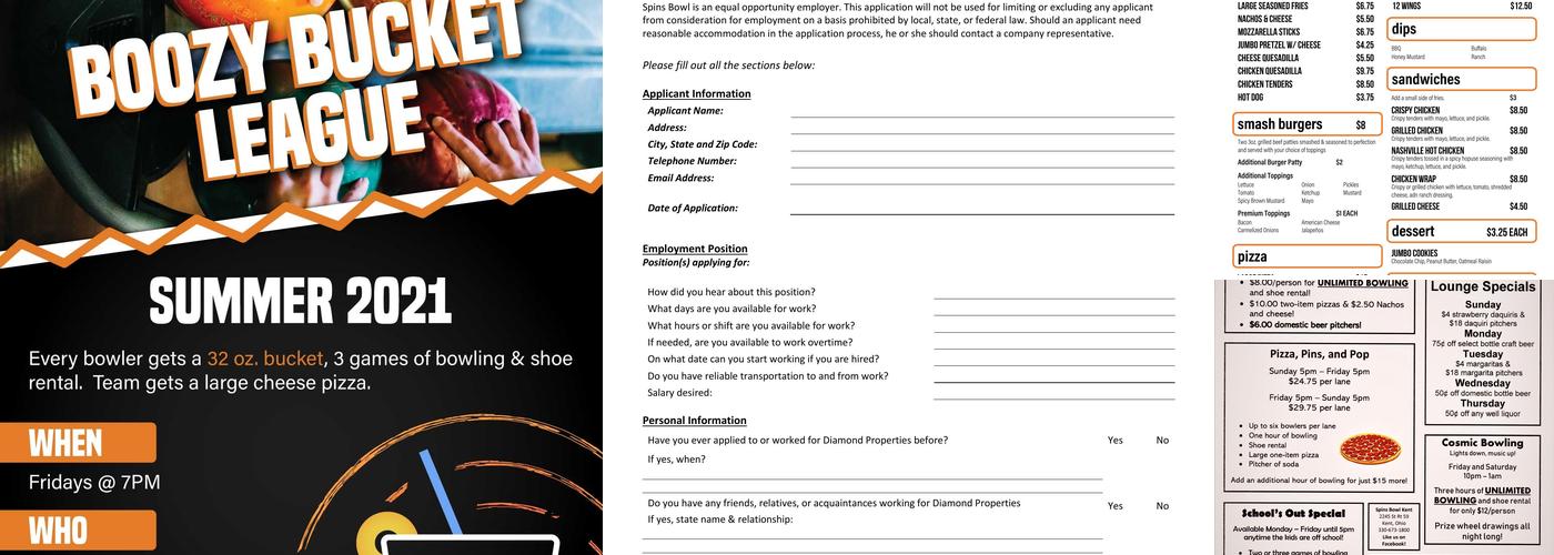 Spins Bowl Kent Menu