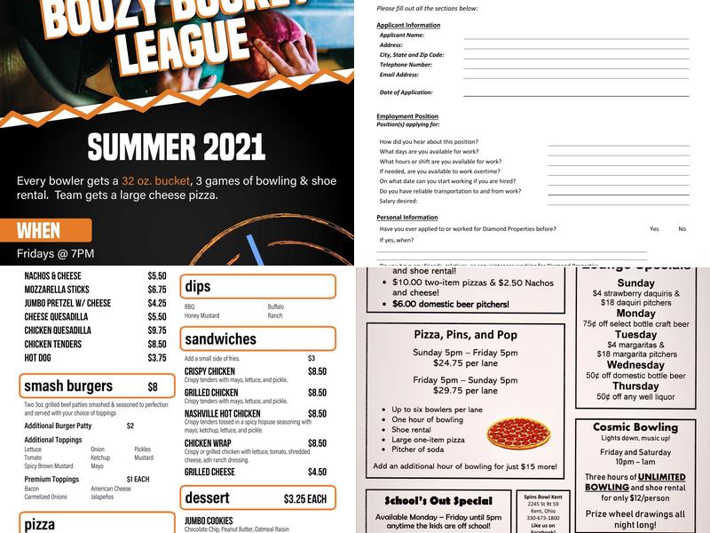 Spins Bowl Kent Menu