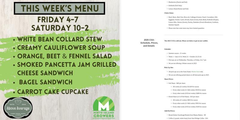 Minto Island Growers Menu