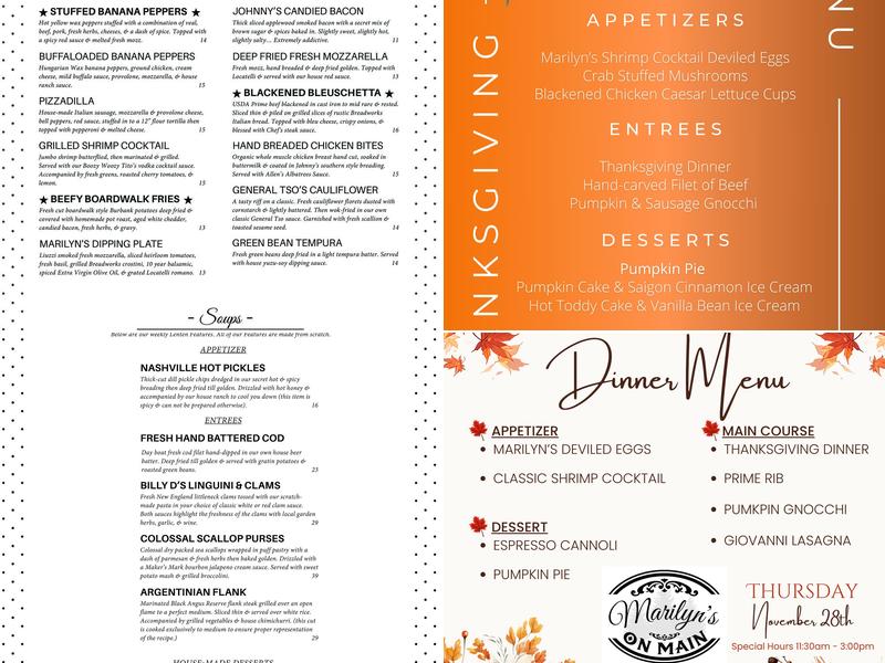 Marilyn's on Main Menu