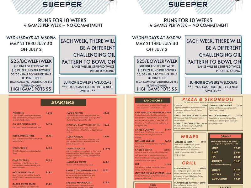 Faxon Bowling Lanes Menu