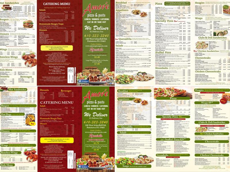 Amore Pizza and Pasta Menu