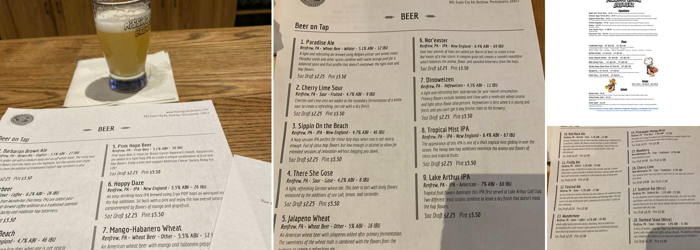 Missing Links Brewery Menu
