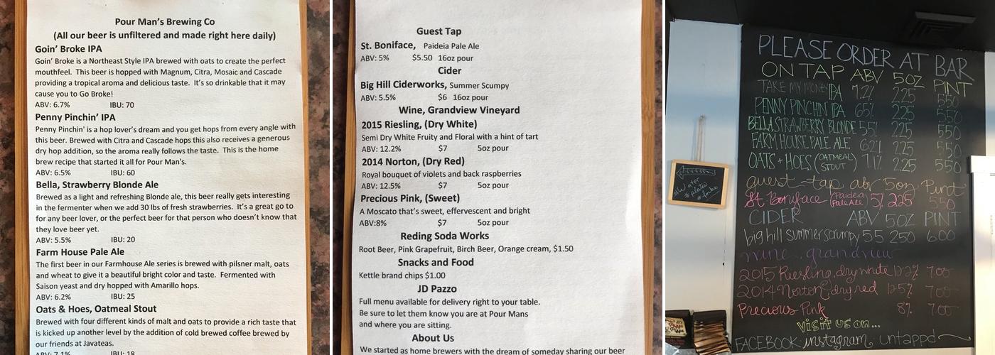 Pour Man’s Brewing Company Menu