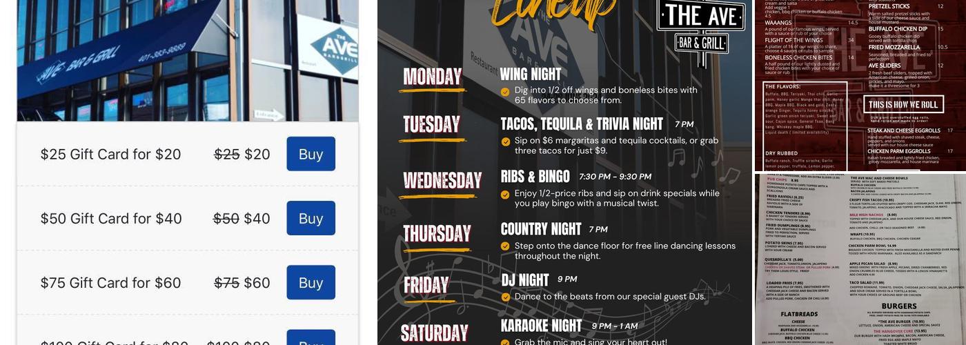 The Ave Bar and Grill Menu