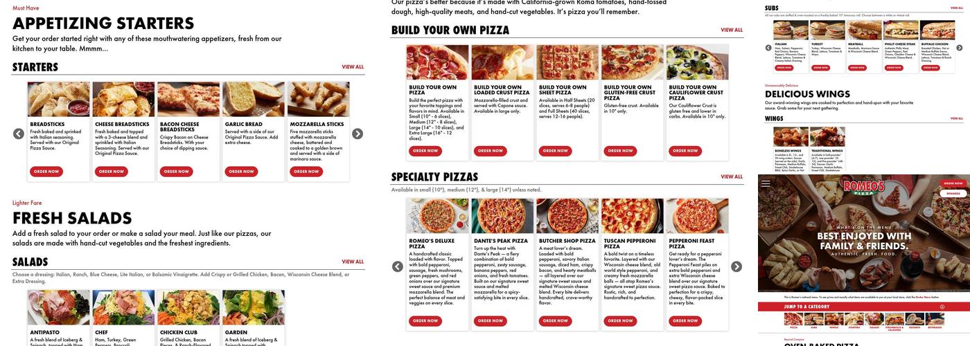Romeo's Pizza Menu