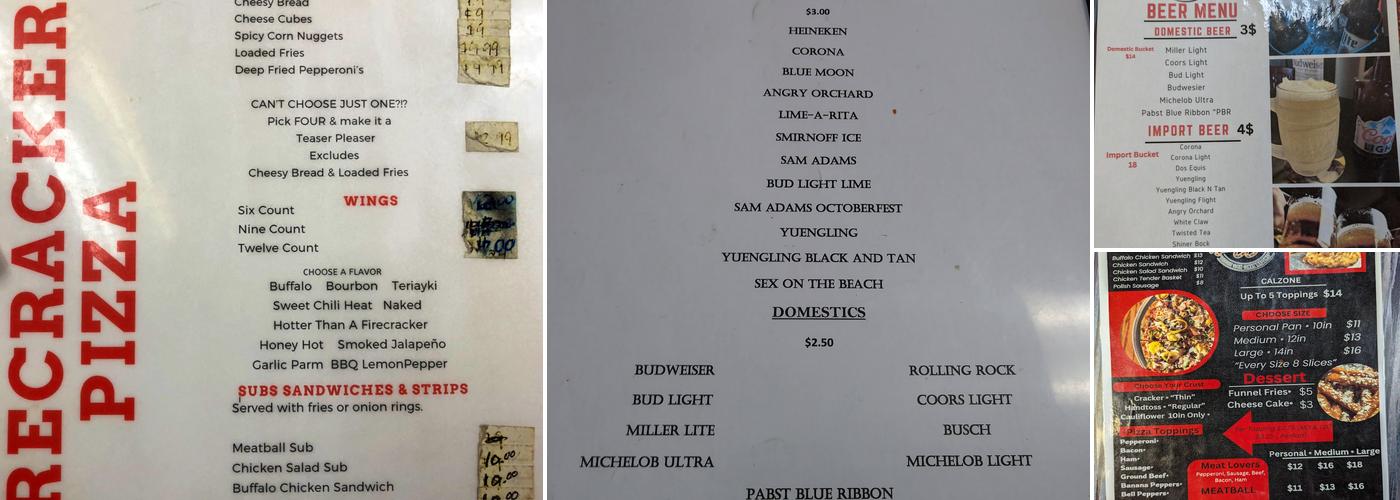 Firecracker's Pizza Joelton Menu