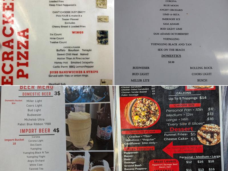 Firecracker's Pizza Joelton Menu