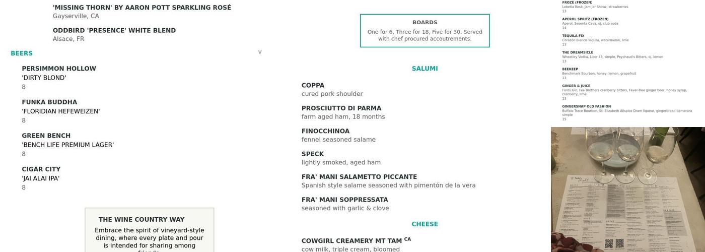 Sixty Vines Menu