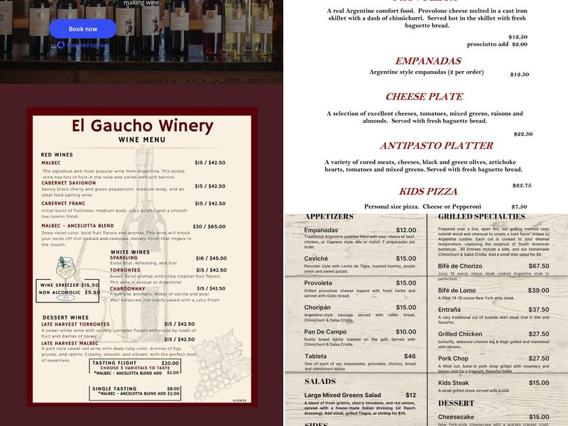 El Gaucho Winery Menu