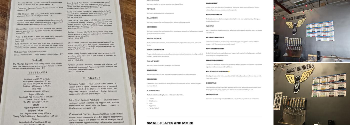 Ghost Runners Brewery and Kitchen Menu