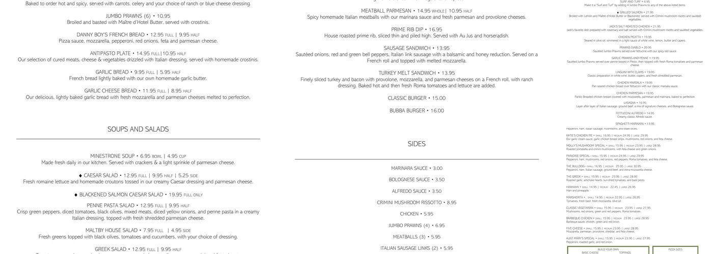 Maltby Pizza & Pasta Menu