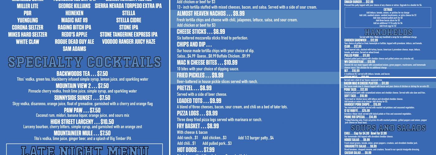 Almost Heaven Bar & Grill Menu