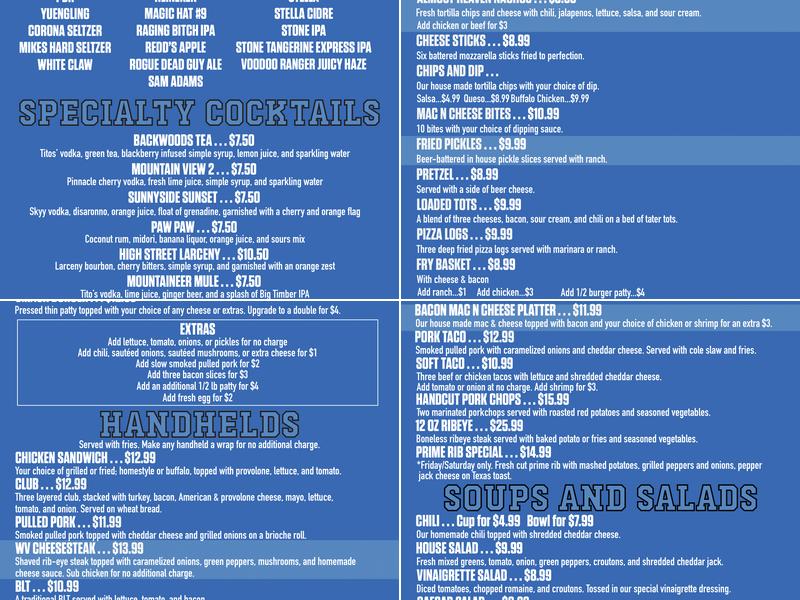 Almost Heaven Bar & Grill Menu