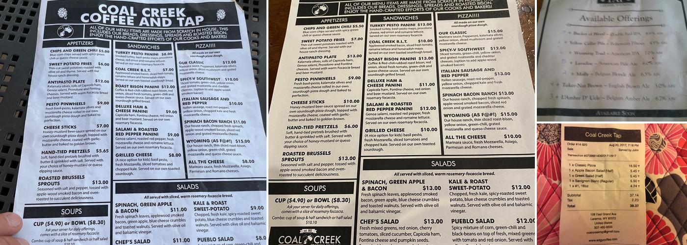 Coal Creek TAP Menu