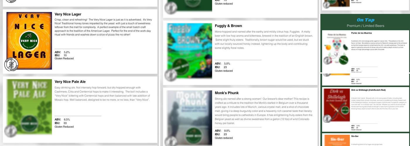 Very Nice Brewing Company Menu