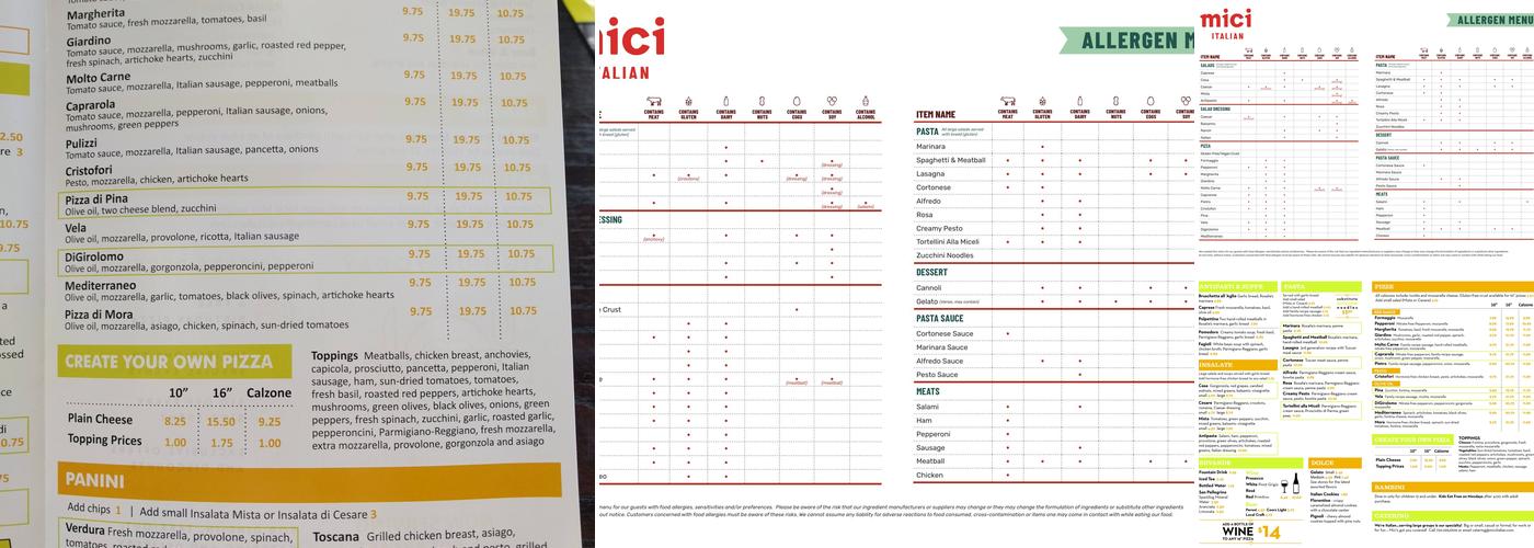 Mici Italian Menu