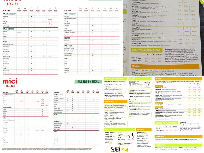 Mici Italian Menu