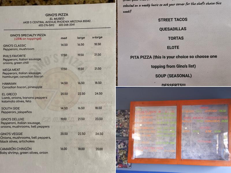 Gino's Pizza Menu