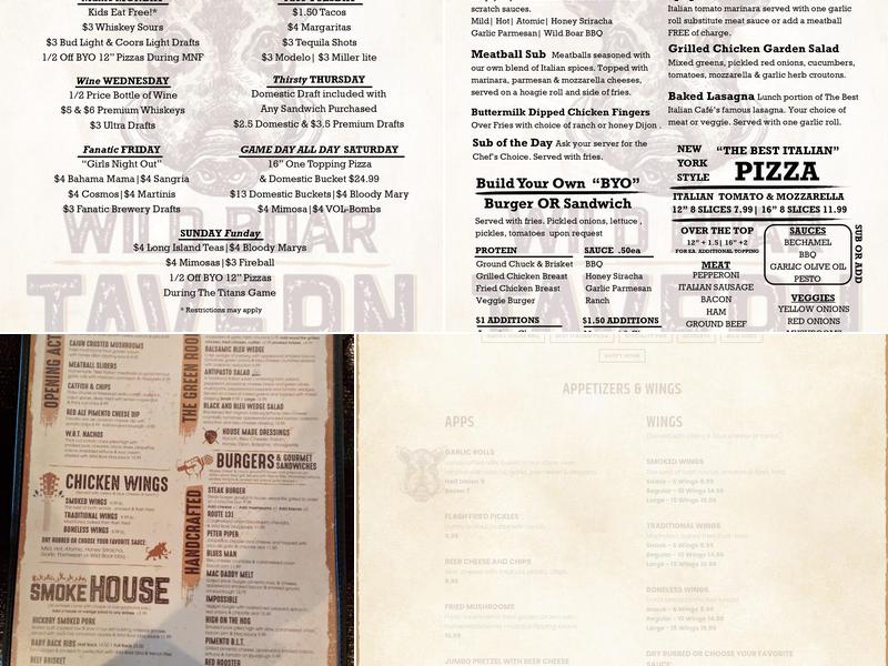Wild Boar Tavern Menu