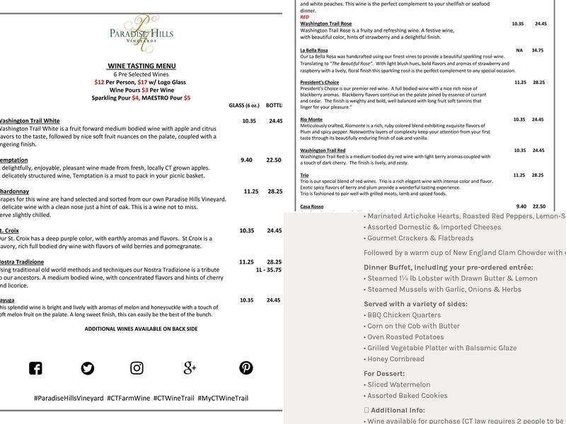 Paradise Hills Vineyard & Winery Menu