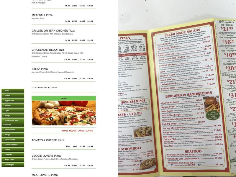 Sam's Pizza And Subs - Elkridge Menu
