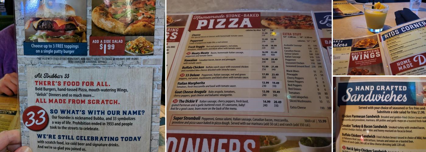 Bubba's 33 Menu