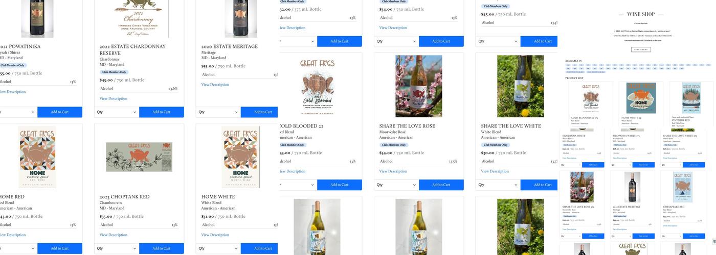 Great Frogs Winery Menu