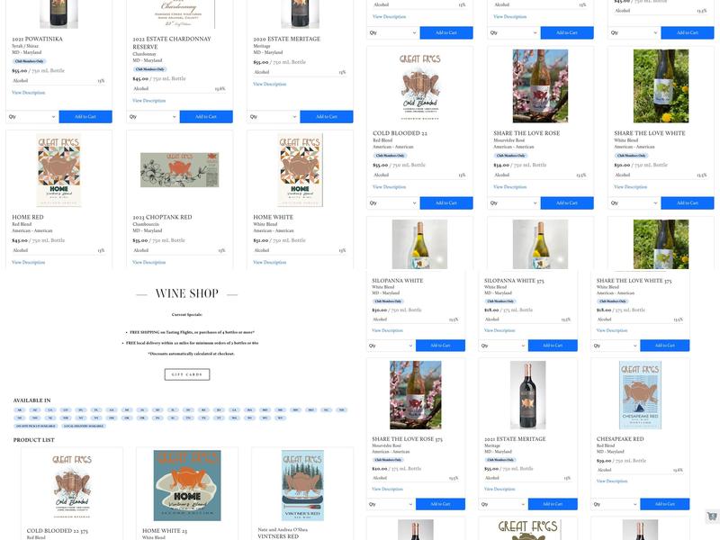 Great Frogs Winery Menu