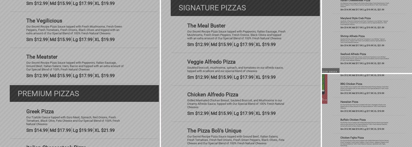 Pizza Boli's Menu