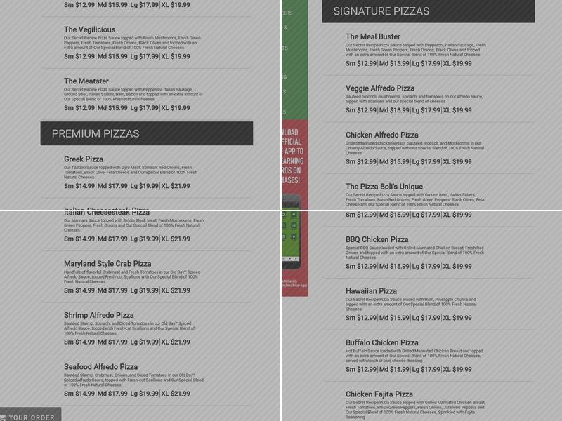Pizza Boli's Menu